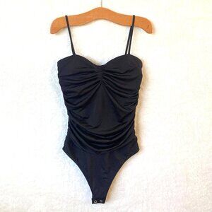 size XS Express‎ body contour solid black ruched bodysuit=